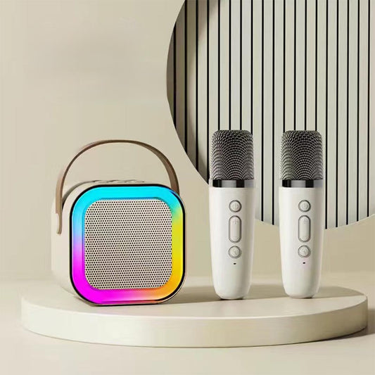 1 + 1 Cadou - Boxa Karaoke Portabila cu 2 Microfoane, Lumini RGB LED, Bluetooth, Sunet de Inalta Calitate, 5 W