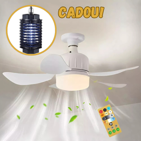 Ventilator de tavan cu LED, 40W, control de la distanta, 52cm x 18cm, alb + Lampa Lampa UV impotriva insectelor, tantarilor si mustelor CADOU