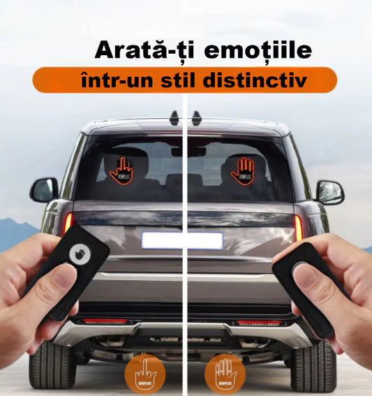 Semn LED Auto cu Telecomanda, Design Mana, 4 Moduri, Efect Vizual Stralucitor, 10×15 cm