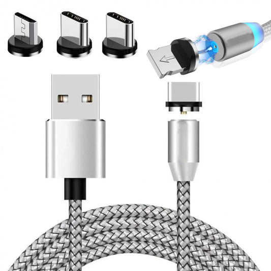 1+1 CADOU - Cablu de incarcare 3 in 1 magnetic cu mufa lightning, micro-USB si type C