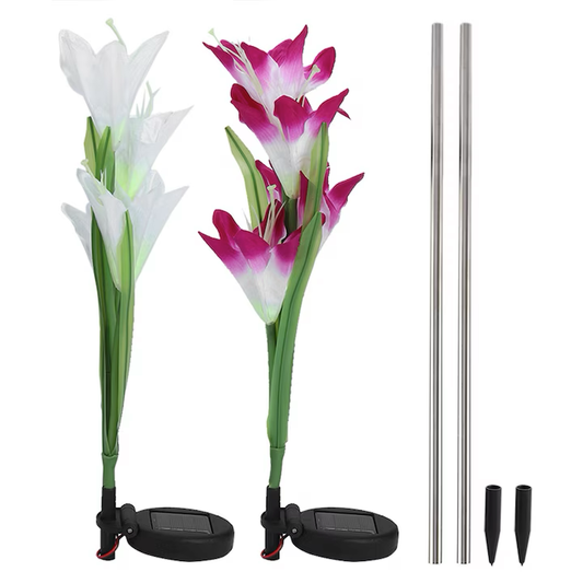 1+1 CADOU Lampa solara LED pentru gradina, design floral, energie solara, 30x10cm