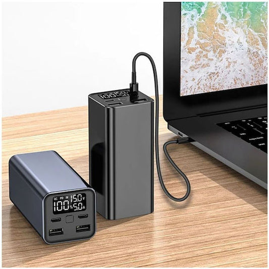 Power Bank 30000mAh 100W cu 2 Porturi USB-A și 2 Porturi USB-C Negru