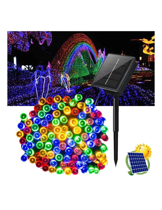Instalatie cu incarcare solara, 500 LED, 50 metri, Multicolor, 12-14 ore de functionare