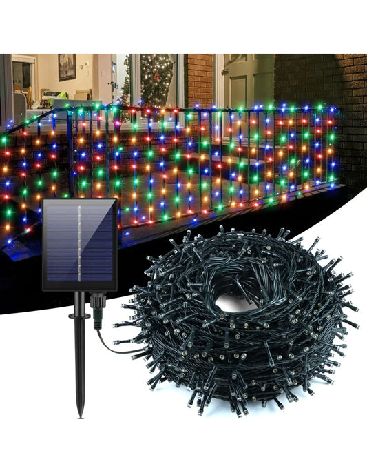 Instalatie cu incarcare solara, 500 LED, 50 metri, Multicolor, 12-14 ore de functionare