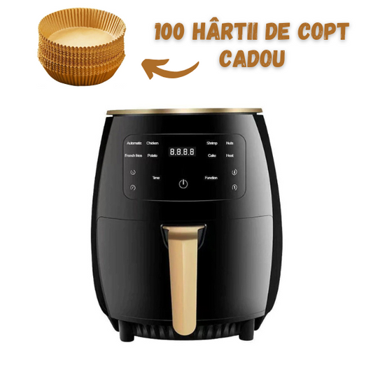 Friteuza fara Ulei cu aer cald, Functie de Coacere, 6L, LCD + CADOU 100 Buc. hartii de copt