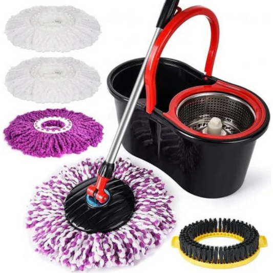 Set Mop Magic Rotativ 360° cu Talpă și Cuvă din Inox, 4 Rezerve Diferite + Perie Rosturi, Covoare Incluse + CADOU SURPRIZA