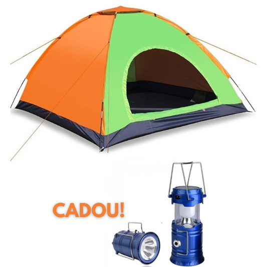 Cort de Camping, 3-4 Persoane, Material Rezistent, Multicolor, 200 x 200 x 135 cm + Lanterna tip felinar CADOU
