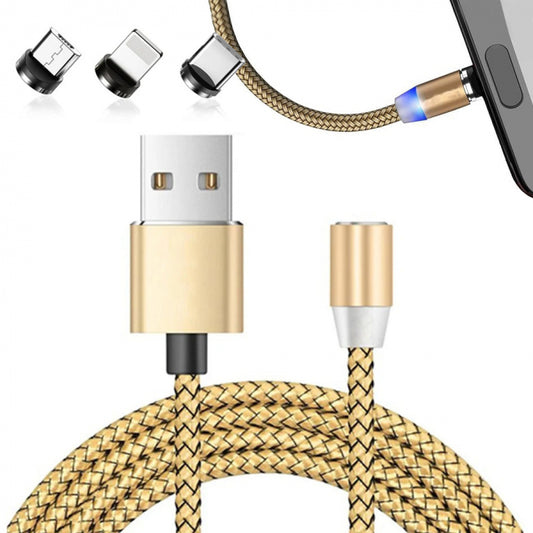 1+1 CADOU - Cablu de incarcare 3 in 1 magnetic cu mufa lightning, micro-USB si type C