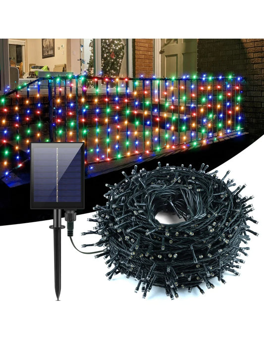 Instalatie cu incarcare solara, 500 LED, 50 metri, Multicolor, 12-14 ore de functionare + Instalatie solara 100 LED, 10 metri CADOU