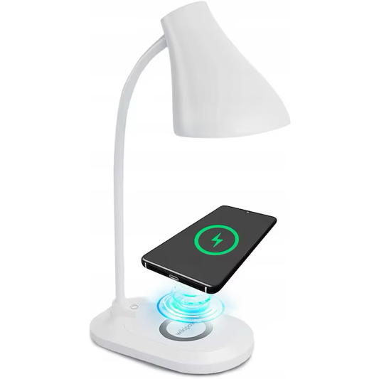 Lampa birou LED cu incarcare wireless, alb, 18x10x41cm