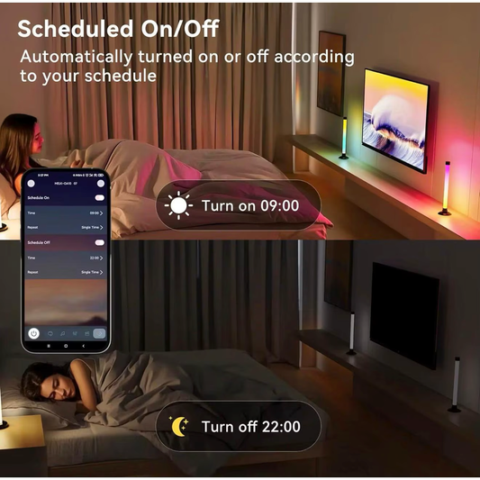 Set 2 lampi LED smart RGB cu lumina ambientala, sincronizare muzicala, Wi-Fi, Mutiple Moduri, Aplicatie Pentru Filme, Gaming, Negru