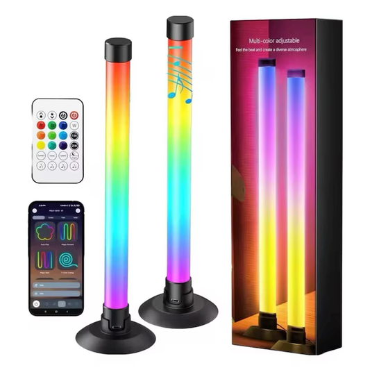 Set 2 lampi LED smart RGB cu lumina ambientala, sincronizare muzicala, Wi-Fi, Mutiple Moduri, Aplicatie Pentru Filme, Gaming, Negru