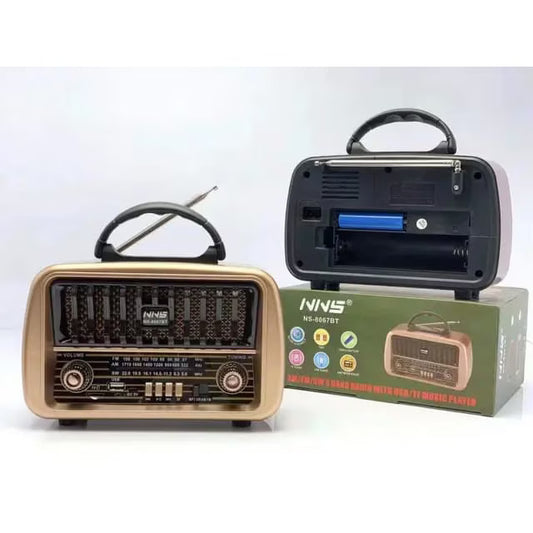 Radio portabil, design retro cu Bluetooth, USB, TWS, TF player, culoare maro-auriu