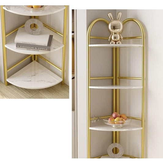 Raft decorativ de colt cu 5 rafturi - Design auriu cu efect marmura premium