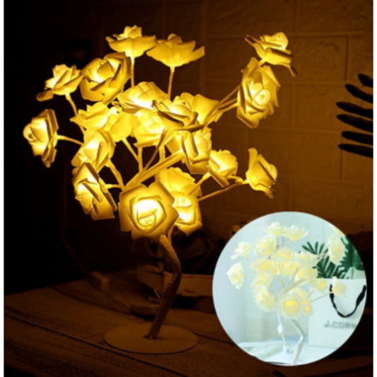 Veioză tip pomișor, cu flori de trandafir, iluminate LED individual, 24 LED-uri