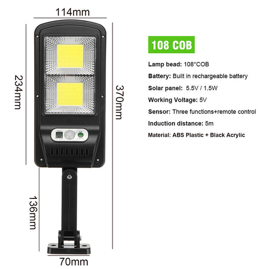 Set 4 Lampi cu incarcare solara, 108 LED-uri COB, senzor de miscare si telecomanda